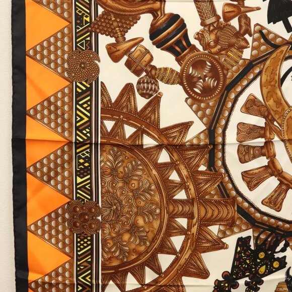 HERMES Carre 90 Scarf ""L'ORDES CHEFS"" Silk Black Orange Auth - Picture 9 of 14